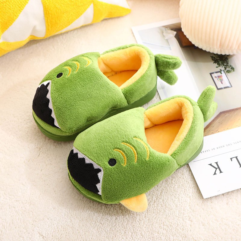 Boys' Dinosaur Slippers with Plush TPR Sole & Alligator/Crocodile Teeth
