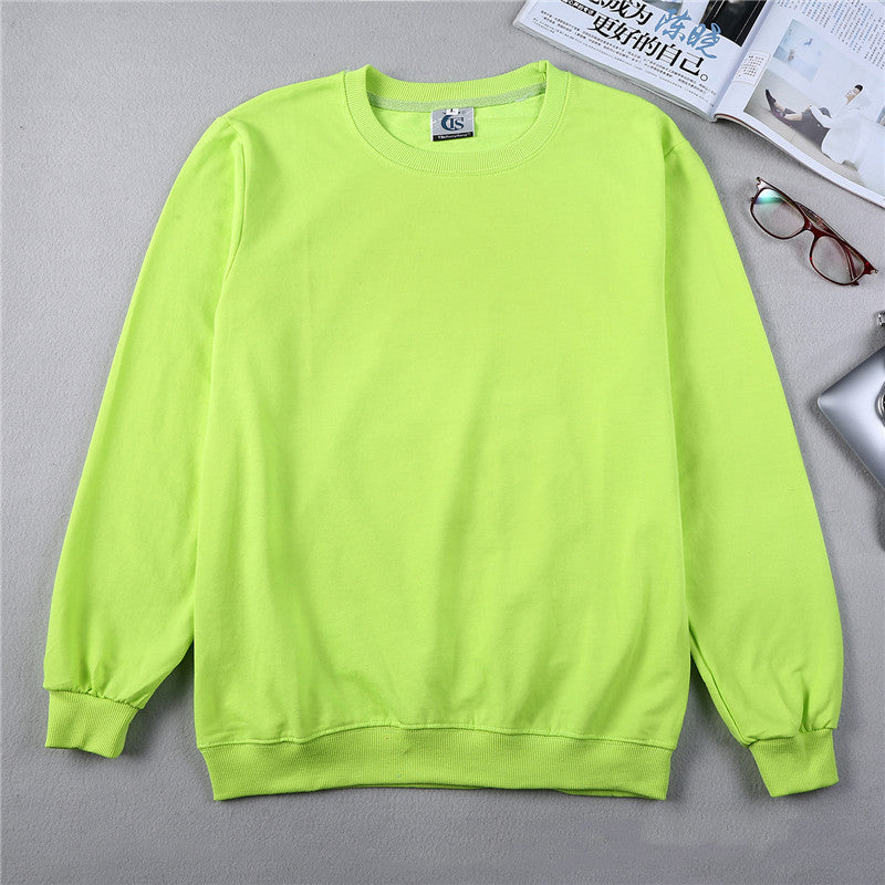 Casual Cotton Terry Round Neck Sweatshirt – Solid Color Long Sleeve Pullover