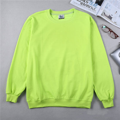 Casual Cotton Terry Round Neck Sweatshirt – Solid Color Long Sleeve Pullover