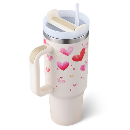 40 oz Insulated Tumbler with Handle & Straw | Spill-Proof Travel Mug