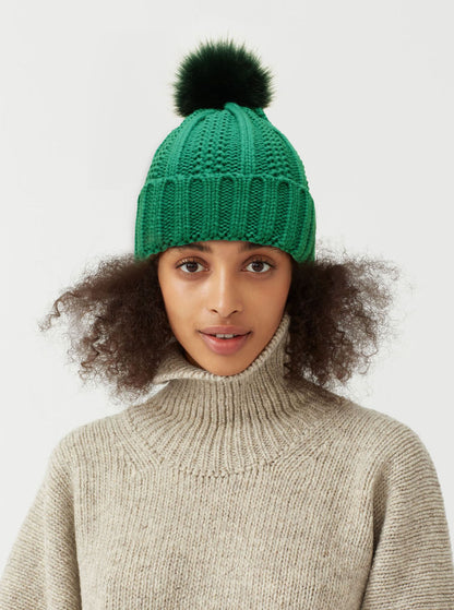 Women’s Winter Knitted Pom Pom Beanie with Satin Lining