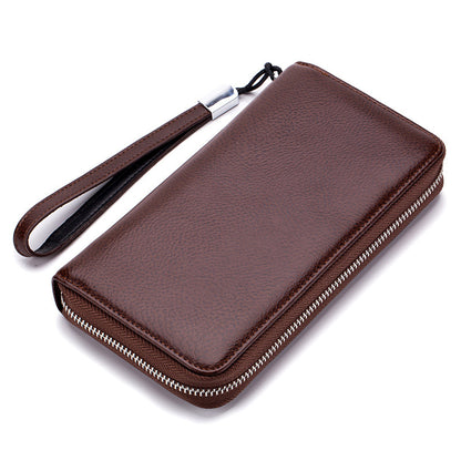 Premium Leather Grain Zipper Wallet with Photo & Card Slots