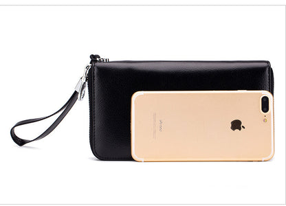 Premium Leather Grain Zipper Wallet with Photo & Card Slots