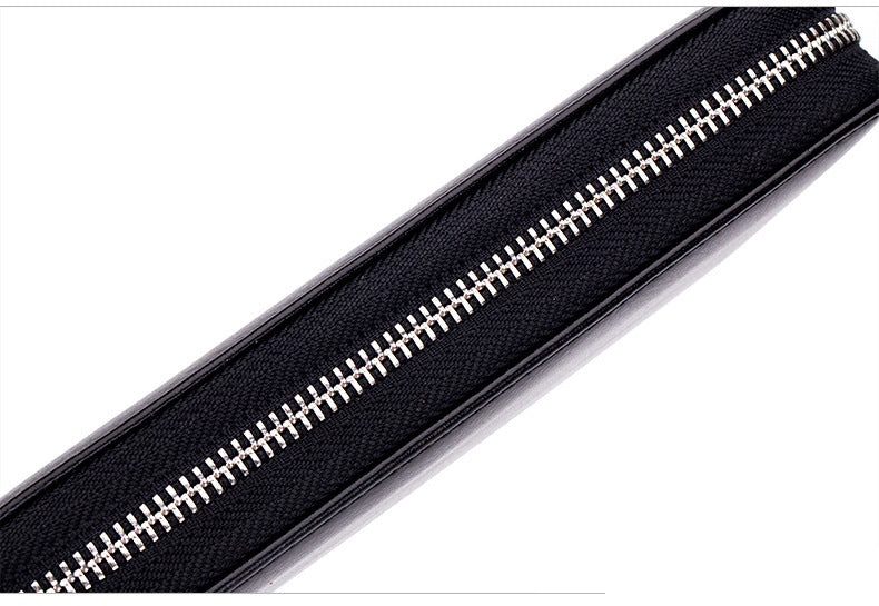 Premium Leather Grain Zipper Wallet with Photo & Card Slots