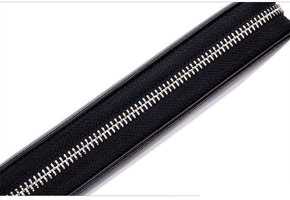 Premium Leather Grain Zipper Wallet with Photo & Card Slots