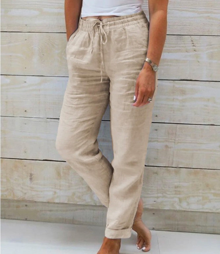 Cotton And Linen Women's High Waist Casual Pants