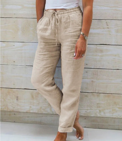 Cotton And Linen Women's High Waist Casual Pants
