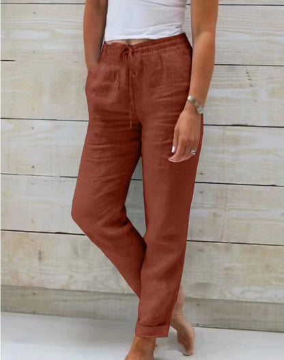 Cotton And Linen Women's High Waist Casual Pants