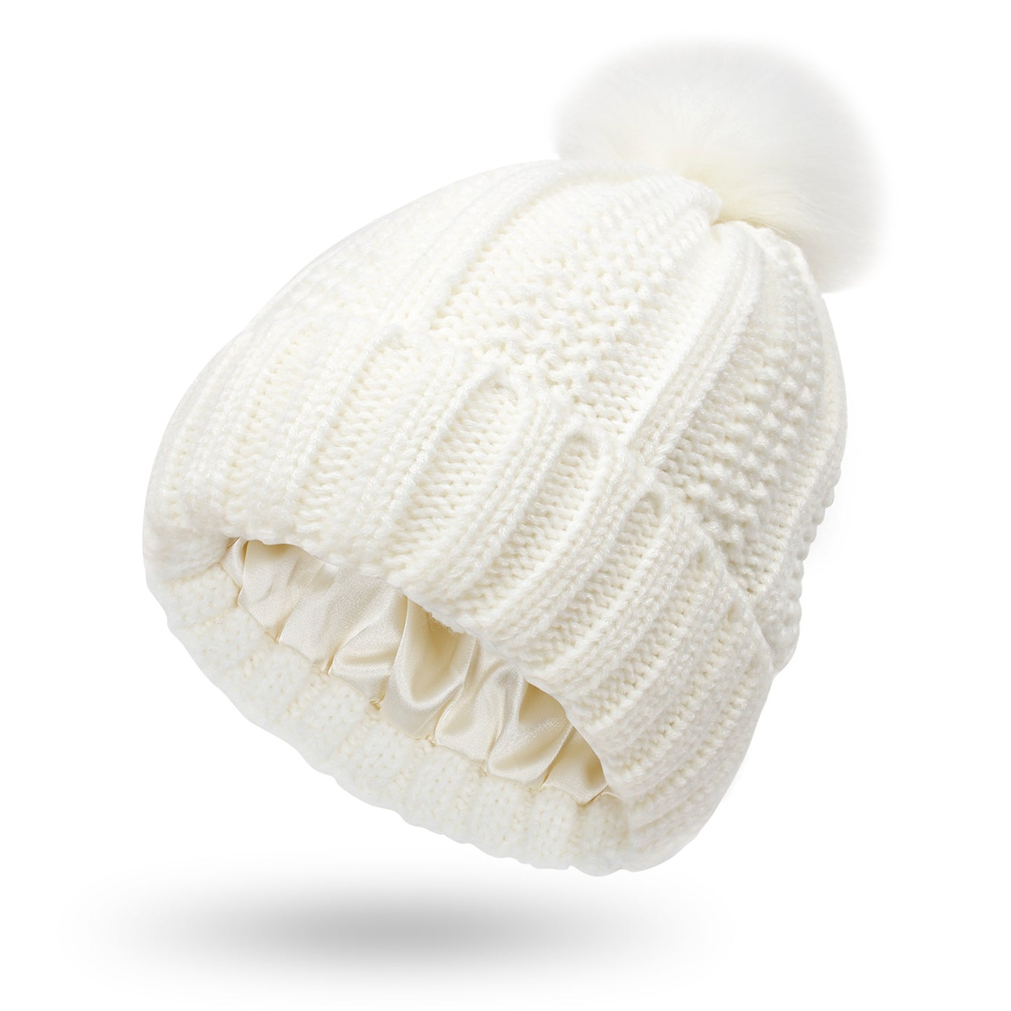 Women’s Winter Knitted Pom Pom Beanie with Satin Lining