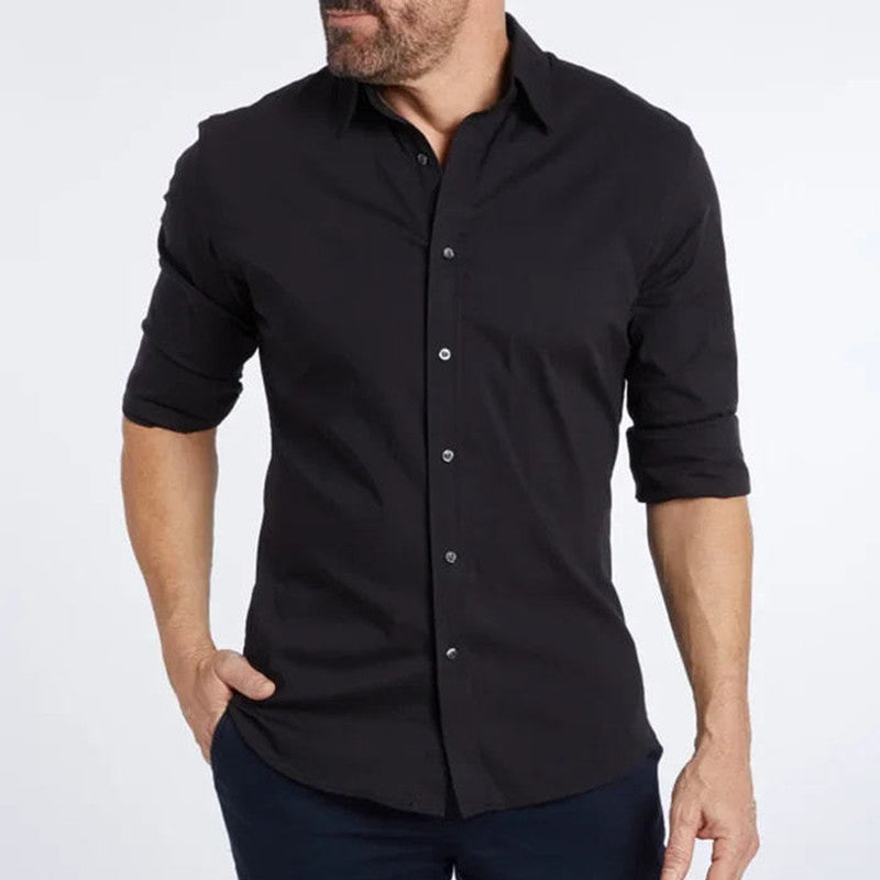 Men’s Slim Fit Long Sleeve Zipper Shirt with Button Design