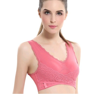 Women’s No-Steel-Ring Lace Support Vest Bra U-shaped breathable back