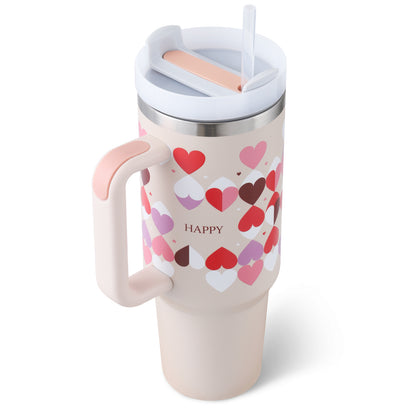 40 oz Insulated Tumbler with Handle & Straw | Spill-Proof Travel Mug