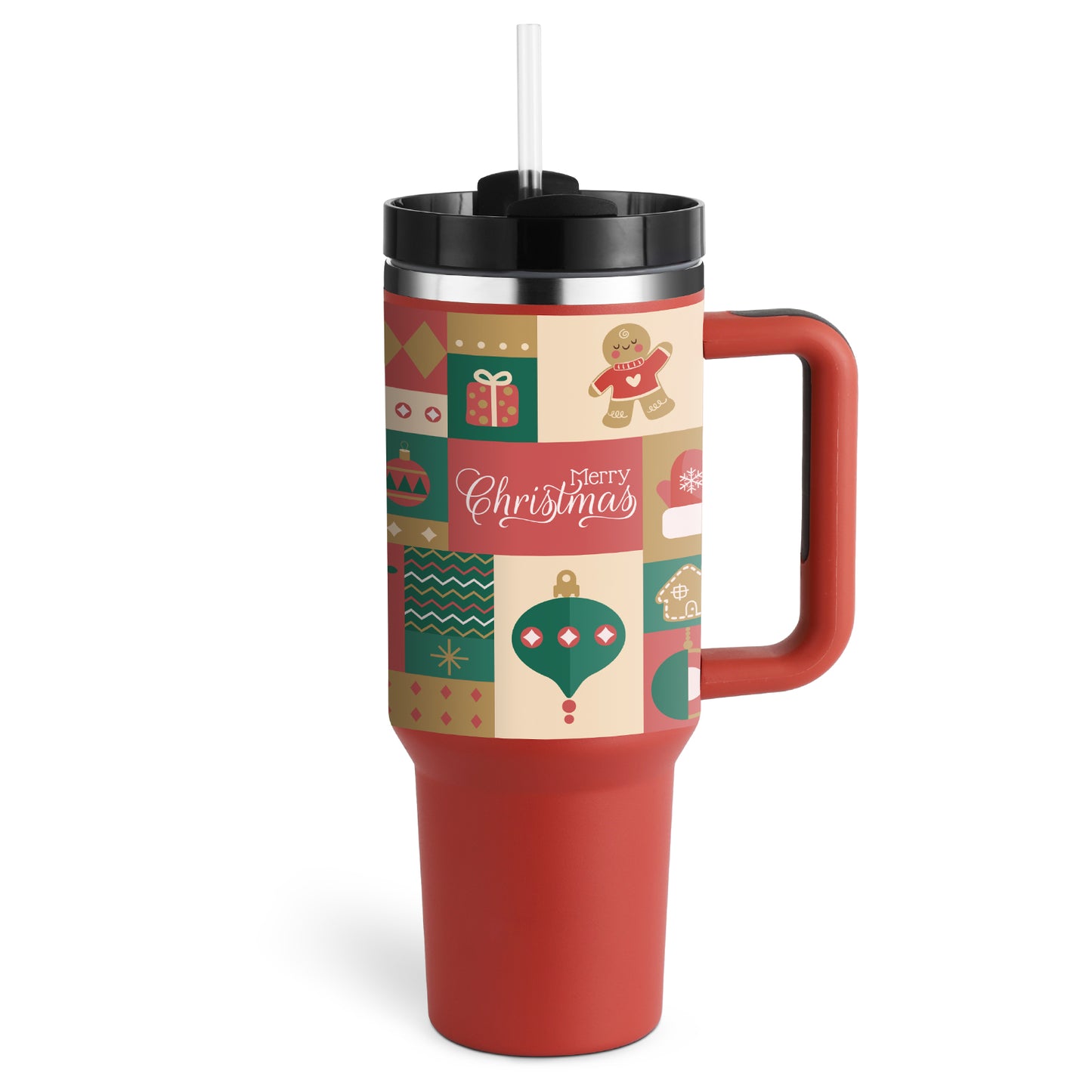40 oz Insulated Tumbler with Handle & Straw | Spill-Proof Travel Mug
