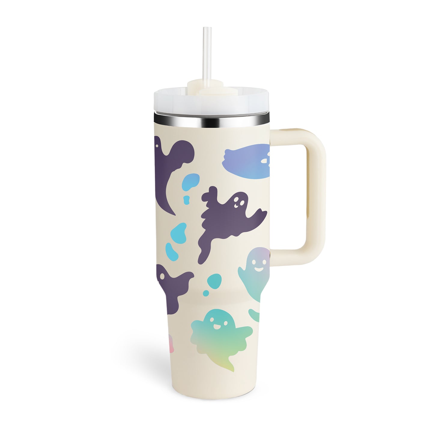 40 oz Insulated Tumbler with Handle & Straw | Spill-Proof Travel Mug