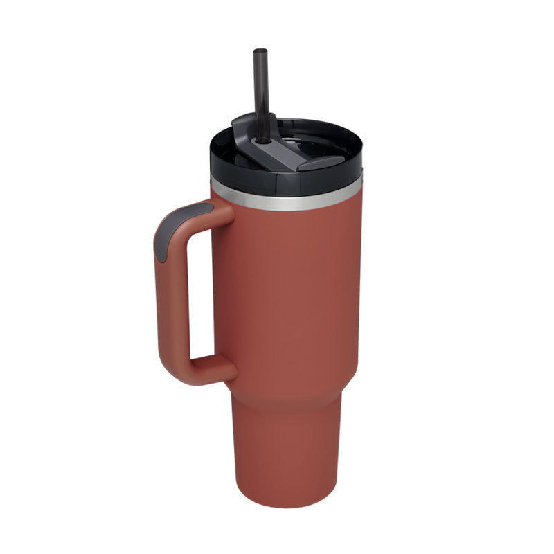 40 oz Insulated Tumbler with Handle & Straw | Spill-Proof Travel Mug