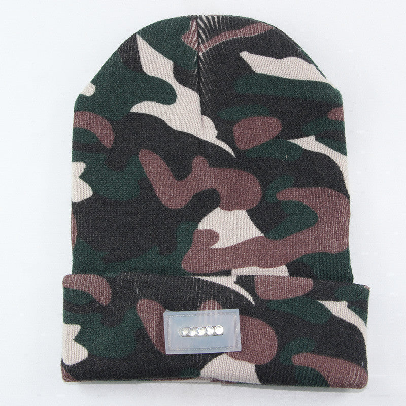 LED Headlamp Glowing Knit Warm Hat With A Flashlight