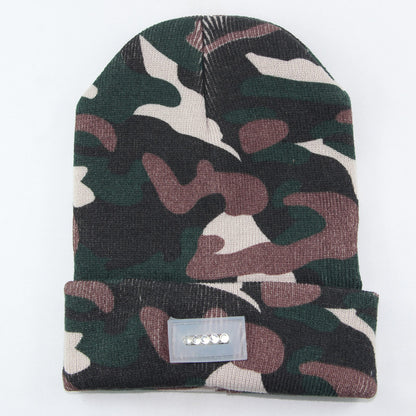 LED Headlamp Glowing Knit Warm Hat With A Flashlight