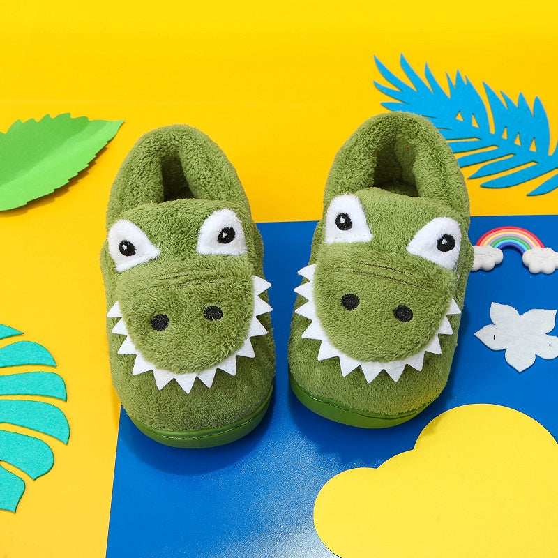 Boys' Dinosaur Slippers with Plush TPR Sole & Alligator/Crocodile Teeth