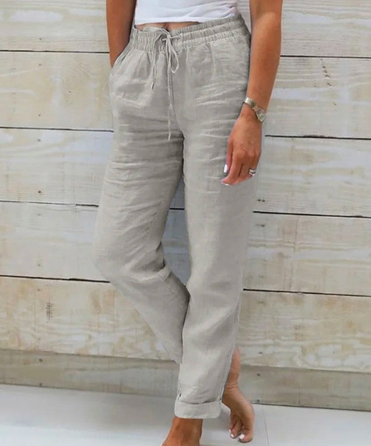 Cotton And Linen Women's High Waist Casual Pants