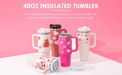 40 oz Insulated Tumbler with Handle & Straw | Spill-Proof Travel Mug