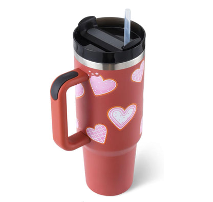 40 oz Insulated Tumbler with Handle & Straw | Spill-Proof Travel Mug