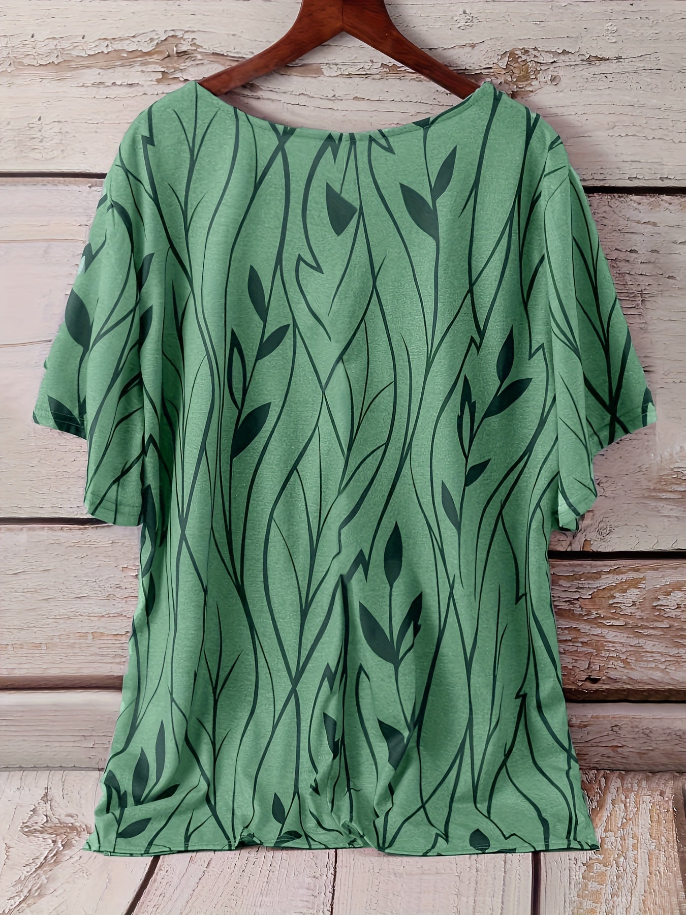 Plus Size Elegant T-shirt, Women's Plus Casual Floral Print Round Neck Half Sleeve Tee