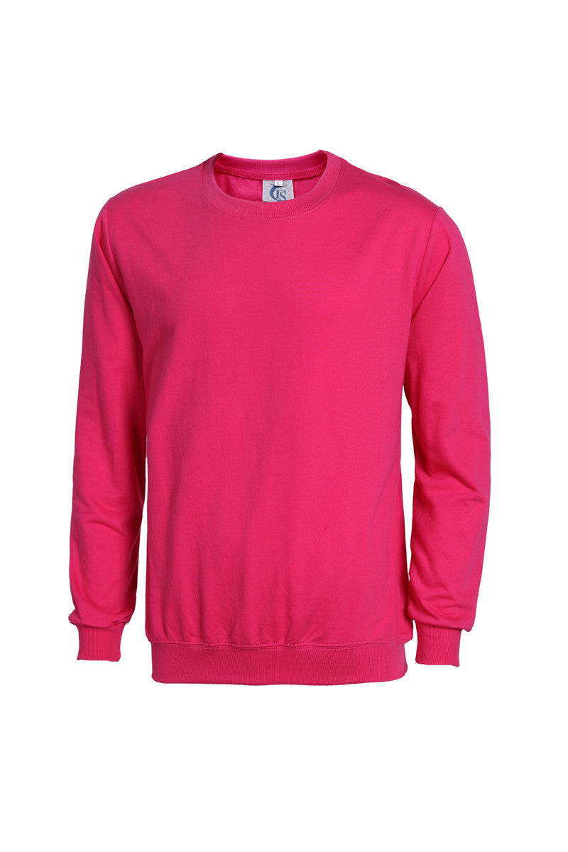 Casual Cotton Terry Round Neck Sweatshirt – Solid Color Long Sleeve Pullover