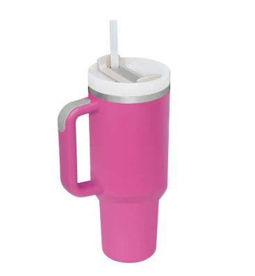 40 oz Insulated Tumbler with Handle & Straw | Spill-Proof Travel Mug