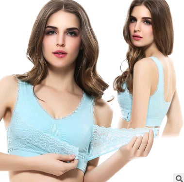 Women’s No-Steel-Ring Lace Support Vest Bra U-shaped breathable back