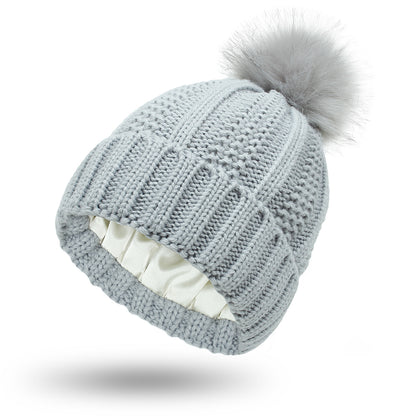 Women’s Winter Knitted Pom Pom Beanie with Satin Lining