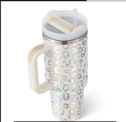 40 oz Insulated Tumbler with Handle & Straw | Spill-Proof Travel Mug