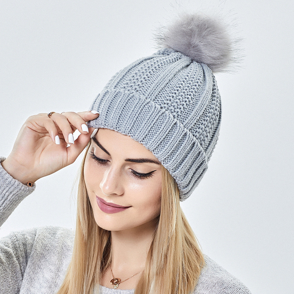 Women’s Winter Knitted Pom Pom Beanie with Satin Lining