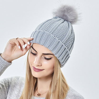 Women’s Winter Knitted Pom Pom Beanie with Satin Lining