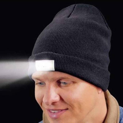 LED Headlamp Glowing Knit Warm Hat With A Flashlight