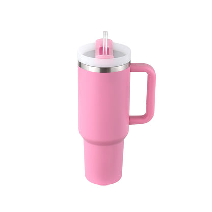 40 oz Insulated Tumbler with Handle & Straw | Spill-Proof Travel Mug