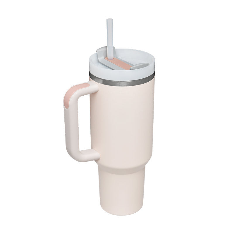 40 oz Insulated Tumbler with Handle & Straw | Spill-Proof Travel Mug