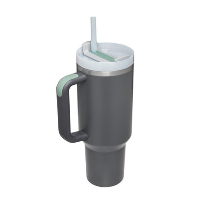 40 oz Insulated Tumbler with Handle & Straw | Spill-Proof Travel Mug