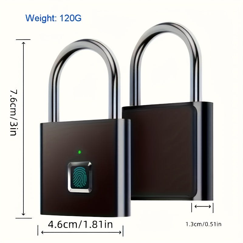 Compact Smart Fingerprint Padlock - Waterproof, Keyless Security, USB Rechargeable, Lightweight Zinc Alloy