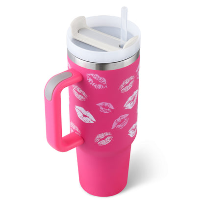 40 oz Insulated Tumbler with Handle & Straw | Spill-Proof Travel Mug