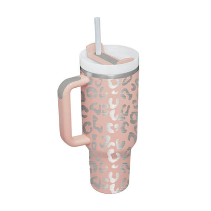 40 oz Insulated Tumbler with Handle & Straw | Spill-Proof Travel Mug