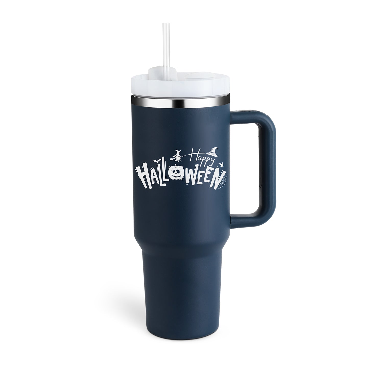 40 oz Insulated Tumbler with Handle & Straw | Spill-Proof Travel Mug