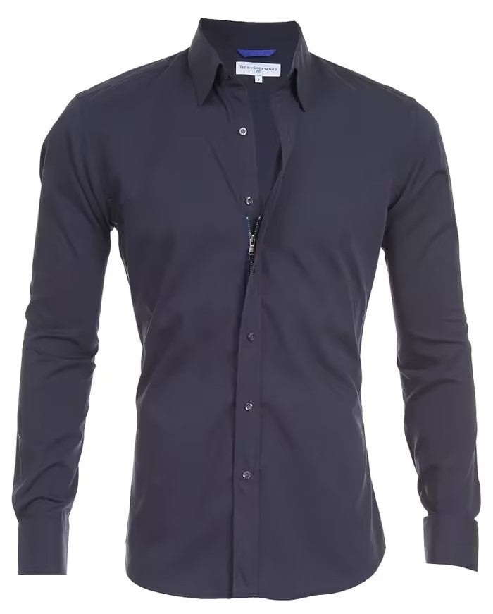 Men’s Slim Fit Long Sleeve Zipper Shirt with Button Design