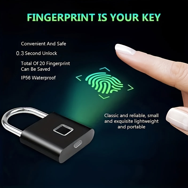 Compact Smart Fingerprint Padlock - Waterproof, Keyless Security, USB Rechargeable, Lightweight Zinc Alloy