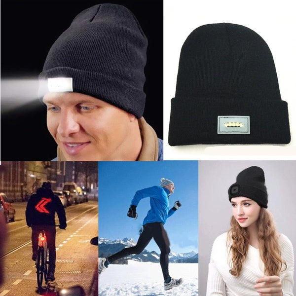 LED Headlamp Knit Warm Hat with Built-In Flashlight