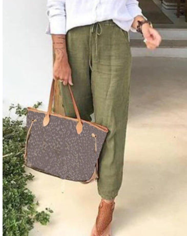 Cotton And Linen Women's High Waist Casual Pants