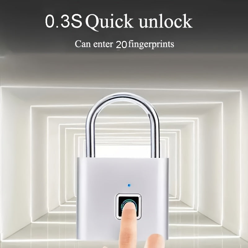 Compact Smart Fingerprint Padlock - Waterproof, Keyless Security, USB Rechargeable, Lightweight Zinc Alloy