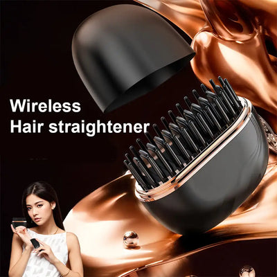 Mini Wireless Hair Straightening Comb – Portable 2-in-1 Styler