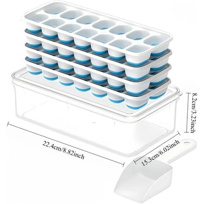 4-Pack Ice Cube Trays with Lid & Bin – Silicone Freezer Ice Mold