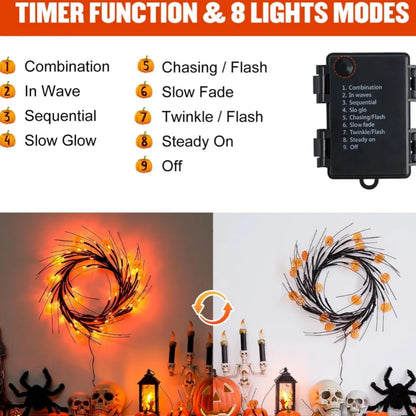 54 LED Halloween Pumpkin Willow Branch Lights – Battery Powered