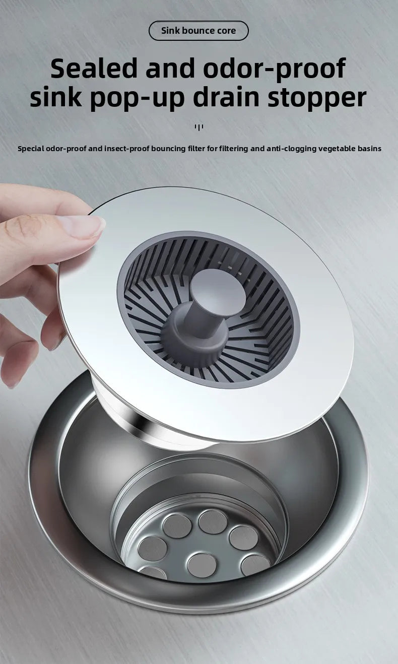 Kitchen Sink Strainer & Drain Stopper – Pop-Up Food Waste Filter